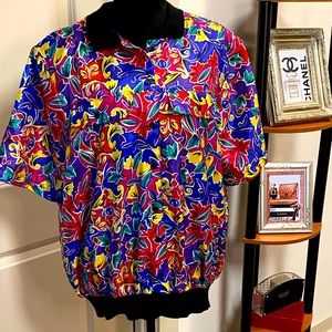 LAUREN LEE VINTAGE 80s SHORT SLEEVES FLORAL BLOUSE SZ 2XL CONDITION GENTLY USED